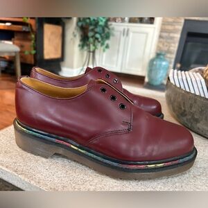 Vtg Dr. Martens 1461 Rainbow MIE Burgundy Leather 3 Eye Oxfords England Sz 6